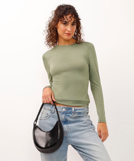 blusa de viscose manga longa alongada verde M