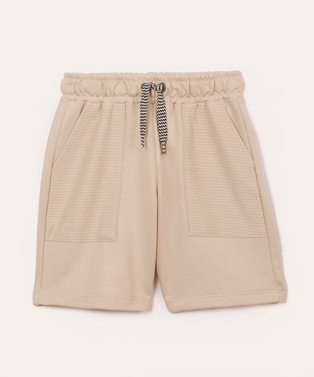 bermuda de moletom infantil com bolsos bege 10