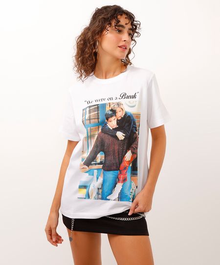 camiseta de algodão ross e rachel friends off white P