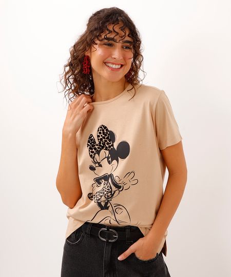 camiseta de algodão minnie animal print bege PP camiseta de algodão minnie animal print bege PP