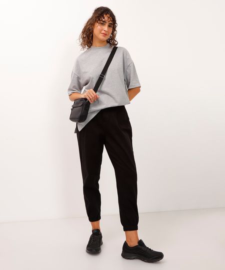 calça jogger de sarja cintura alta preta 36