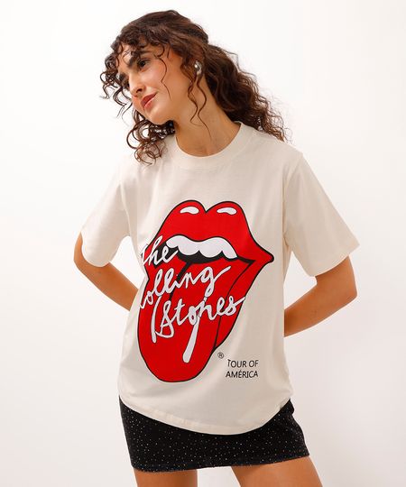 camiseta de algodão the rolling stones bege P camiseta de algodão the rolling stones bege P