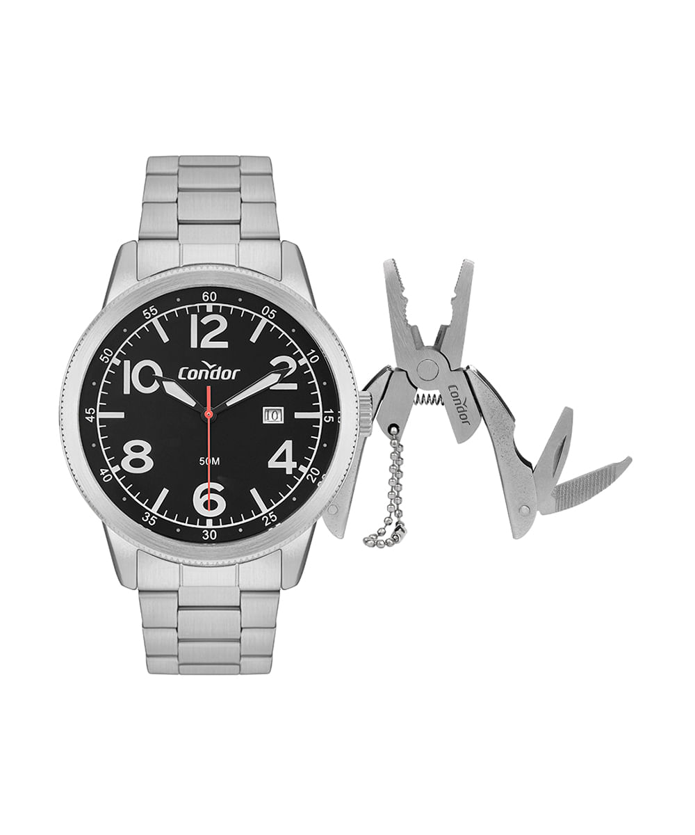 relógio condor co2115mxek4p analógico com calendário prateado