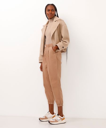 calça jogger de sarja cintura alta marrom 36 calça jogger de sarja cintura alta marrom 36