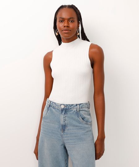 regata gola alta texturizada off white PP regata gola alta texturizada off white PP