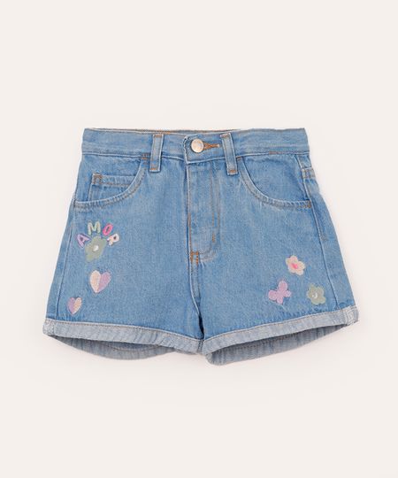 short curto jeans com floral azul 1