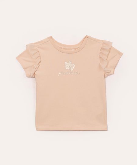 camiseta de algodão infantil com babados princess bege 4