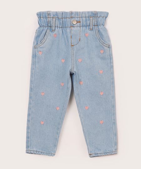 calça clochard jeans infantil com coração azul 1