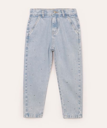 calça jeans mom infantil com tachas azul 4