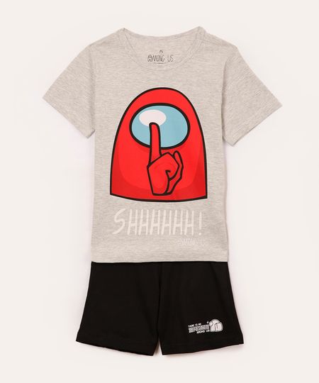 pijama de algodão curto infantil among us cinza 10
