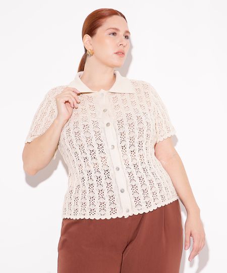blusa de tricot com botões mindset - amarelo claro GG3