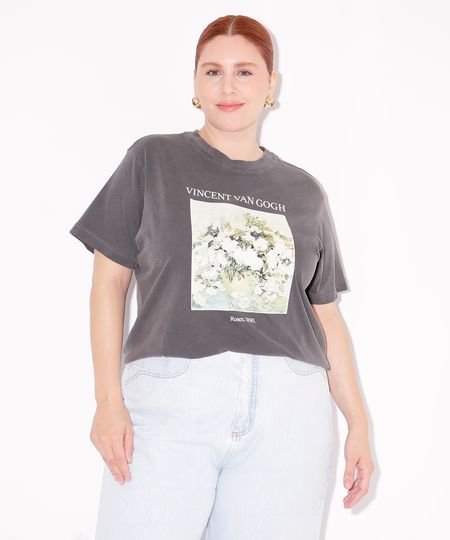 camiseta de algodão vicent van gogh plus size mindset chumbo GG1