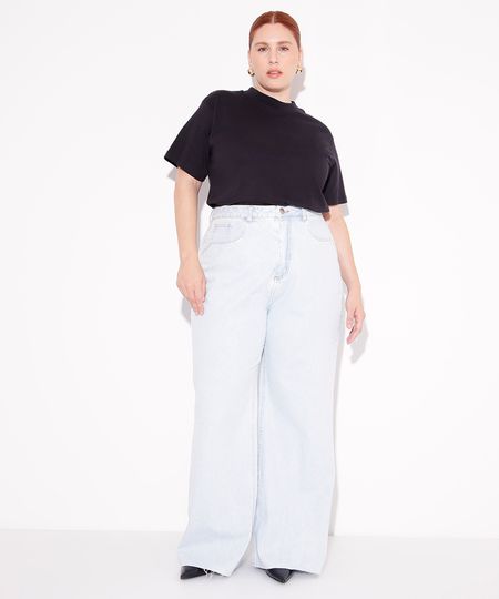 calça jeans wide leg rio plus size mindset azul claro 48