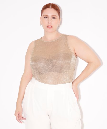 regata de tricot metalizada plus size mindset dourada GG3