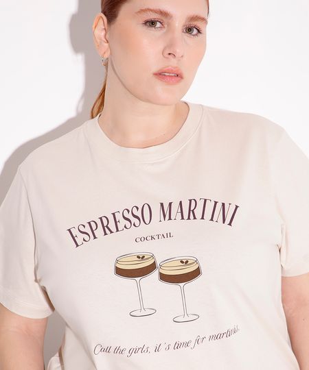 camiseta de algodão espresso plus size mindset bege GG4