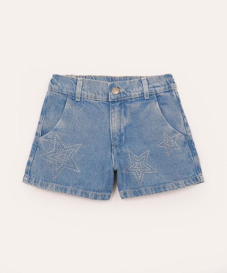 short curto jeans infantil com estrelas azul 4