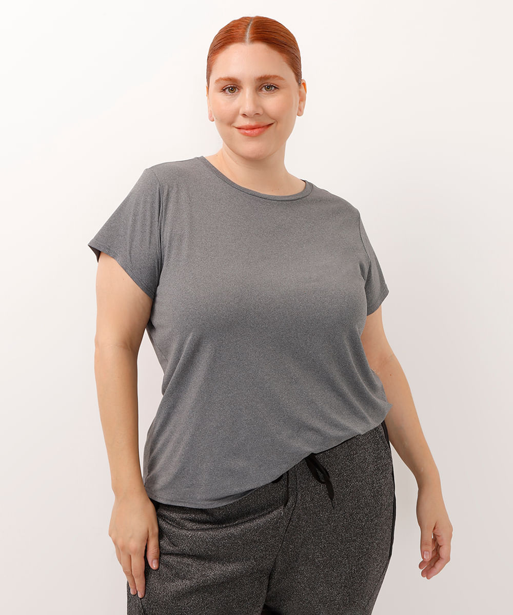 camiseta plus size de poliamida ace esportiva cinza
