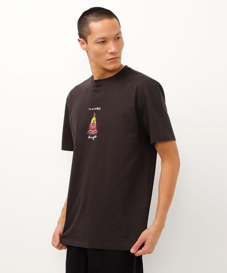 camiseta de algodão raiva divertida mente preto PP