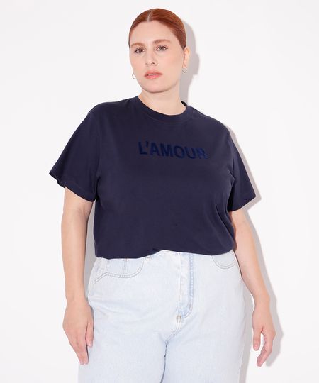 camiseta de algodão plus size l'amour mindset azul marinho GG2 camiseta de algodão plus size l'amour mindset azul marinho GG2