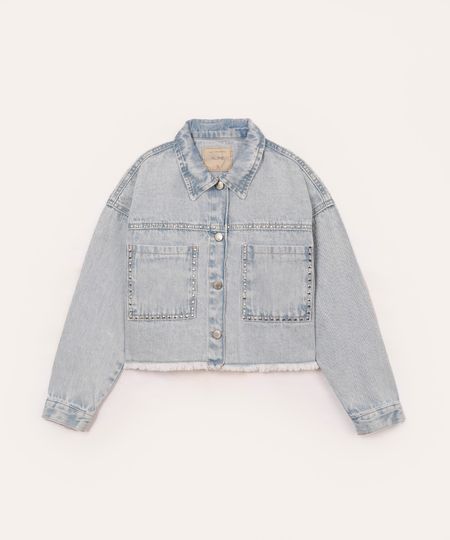 jaqueta cropped jeans infantil com tachas azul 4