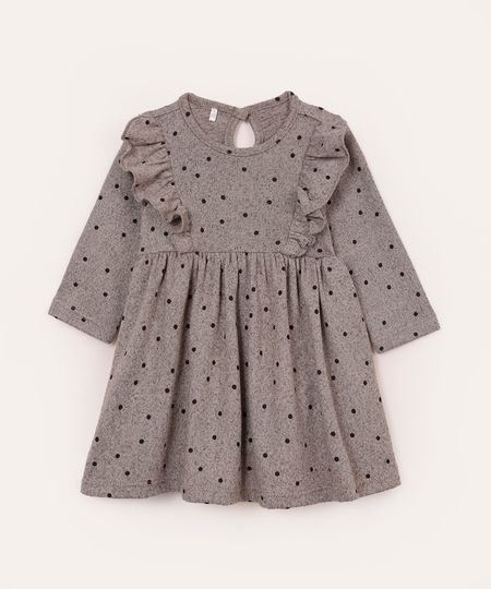 vestido com body de tricot infantil poá cinza 9-12 vestido com body de tricot infantil poá cinza 9-12