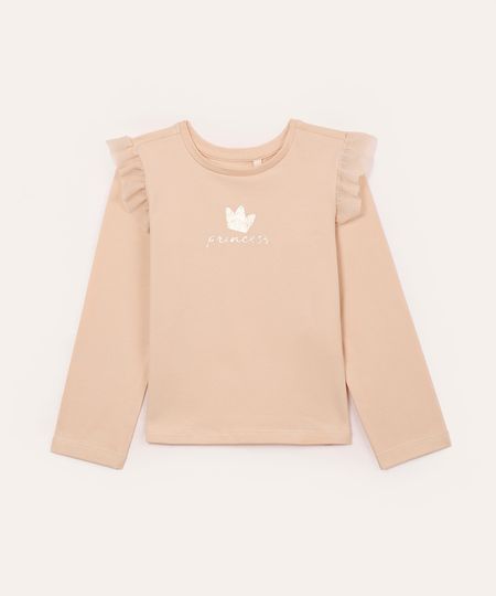 camiseta de algodão infantil manga longa princess bege 3