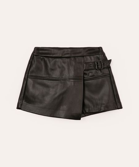 short saia de poliuretano infantil com fivela preto 4