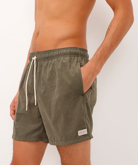 short cós elástico com cordão bege - verde militar G short cós elástico com cordão bege - verde militar G