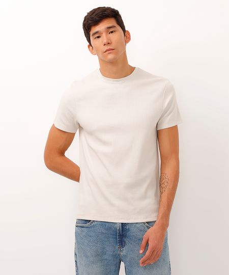 camiseta de algodão manga curta texturizada off white PP