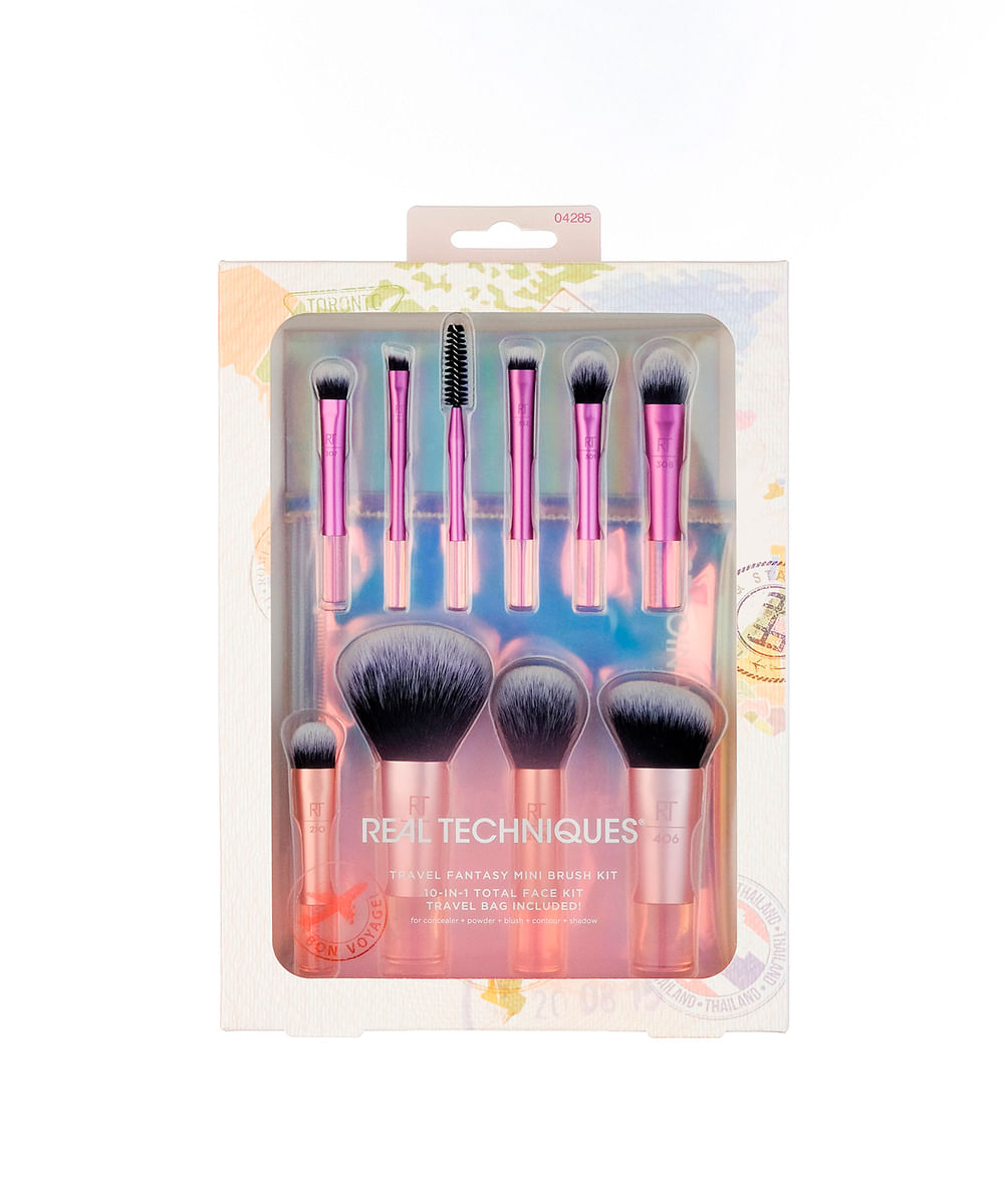 kit de mini pincéis para maquiagem e viagem travel bag best 10 real techniques