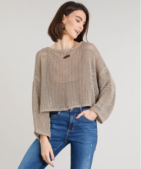 Blusa-Feminina-em-Trico-Ampla-Manga-Longa-Decote-Redondo-Kaki-9374678-Kaki_1