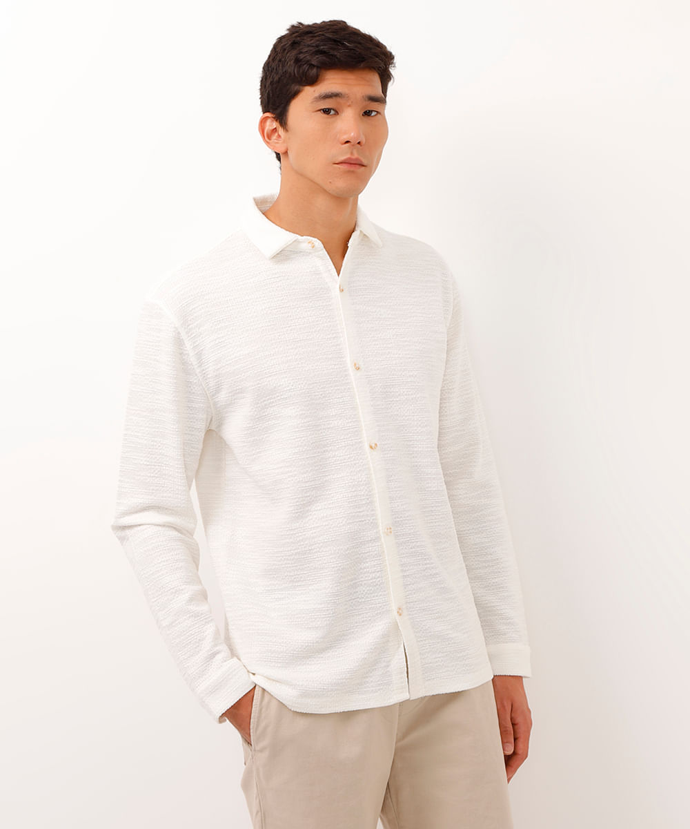 camisa manga longa texturizada off white