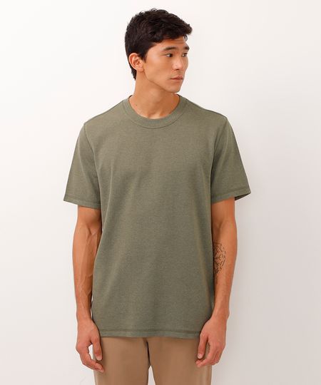 camiseta piquet texturizada manga curta verde militar M camiseta piquet texturizada manga curta verde militar M