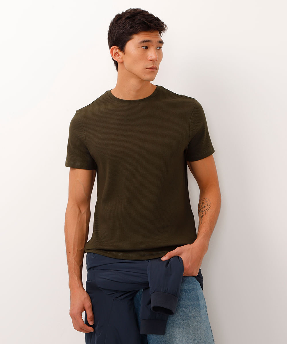camiseta de algodão manga curta texturizada verde