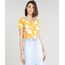 Blusa-Feminina-Ampla-Estampada-Floral-Manga-Curta-Decote-Redondo-Mostarda-9355693-Mostarda_1