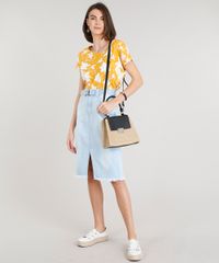 Blusa-Feminina-Ampla-Estampada-Floral-Manga-Curta-Decote-Redondo-Mostarda-9355693-Mostarda_3