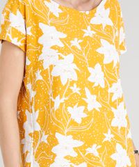 Blusa-Feminina-Ampla-Estampada-Floral-Manga-Curta-Decote-Redondo-Mostarda-9355693-Mostarda_4