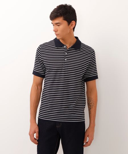 polo comfort de algodão listrada azul marinho P