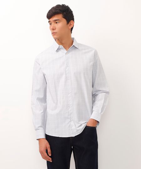 camisa comfort manga longa xadrez branca P