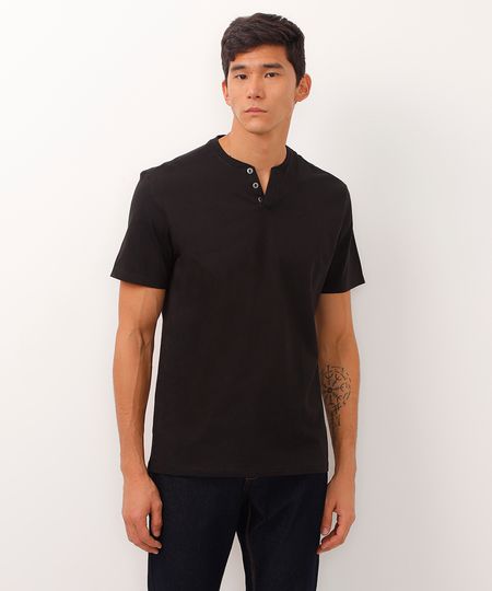 camiseta básica manga curta gola portuguesa - preto G camiseta básica manga curta gola portuguesa - preto G