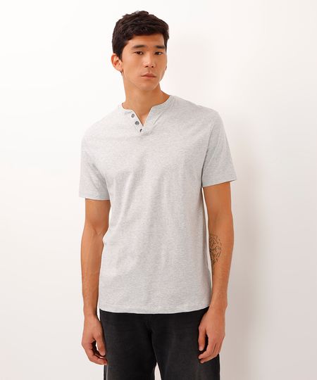 camiseta básica manga curta gola portuguesa - off white mescla PP