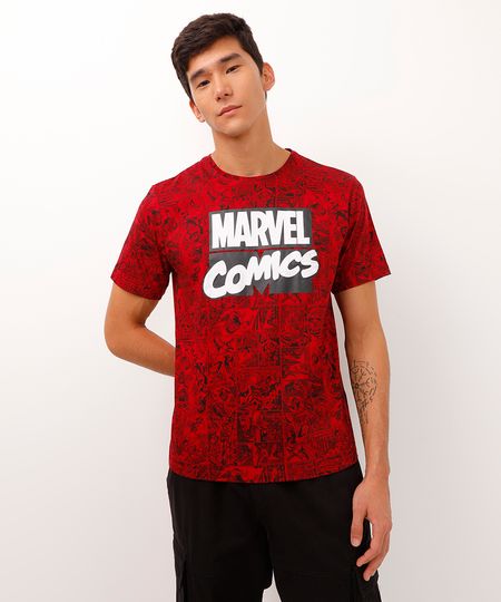 Camiseta Masculina Marvel Manga Curta Gola Careca Vermelha P Camiseta Masculina Marvel Manga Curta Gola Careca Vermelha P