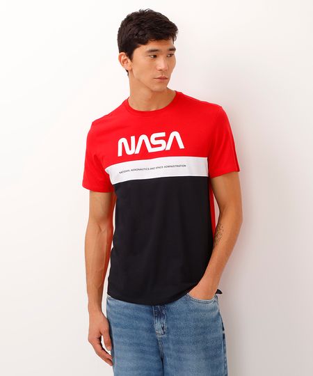 Camiseta Masculina NASA Manga Curta Gola Careca Preta PP Camiseta Masculina NASA Manga Curta Gola Careca Preta PP