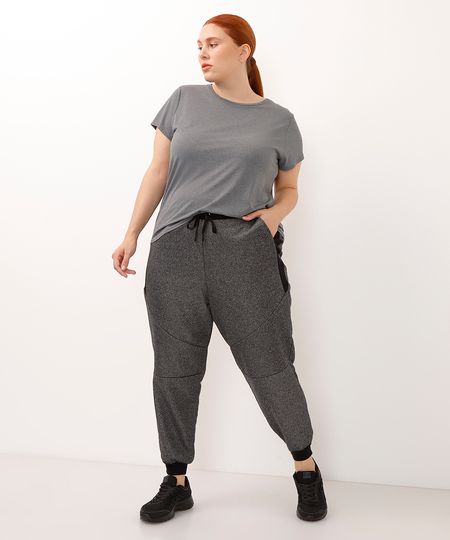calça de moletom jogger com bolsos plus size cinza mescla GG1
