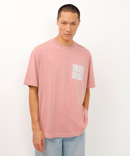 camiseta de algodão manga curta rosa P