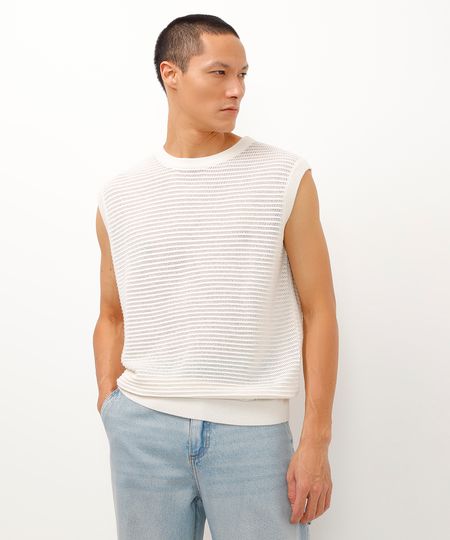 colete de tricot texturizado off white PP