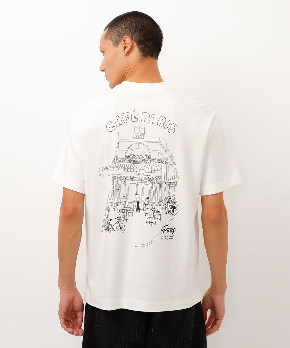 camiseta de algodão relaxed fit paris off white