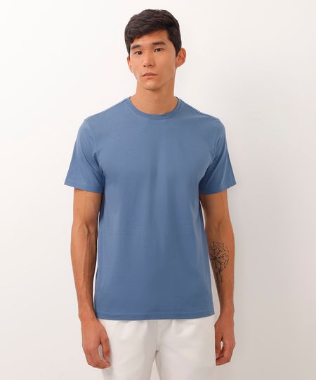 camiseta de algodão básica manga curta - azul médio G