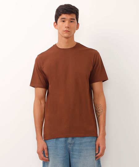 camiseta de algodão básica manga curta - marrom GG