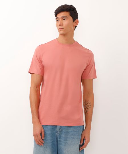 camiseta de algodão básica manga curta - rosa PP